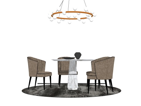 新中式圆餐桌椅组合SU模型