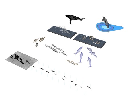 镂空海豚雕塑组合SU模型