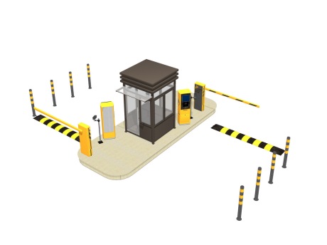 现代岗亭道闸收费杆SU模型