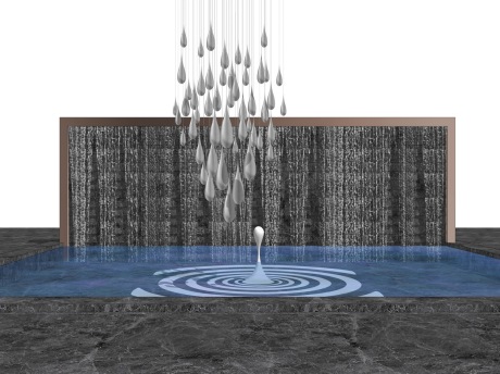 中式水滴跌水景墙SU模型