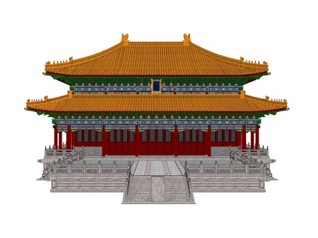 清代寺庙宫殿重檐SU模型