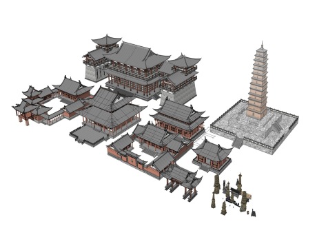 中式寺院寺庙SU模型