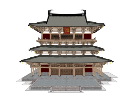 唐代寺庙古建宝殿观音之阁SU模型