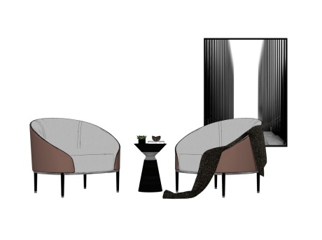 现代休闲沙发边几组合SU模型