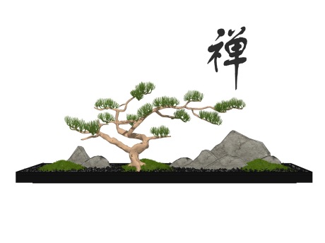 新中式松树假山小品SU模型