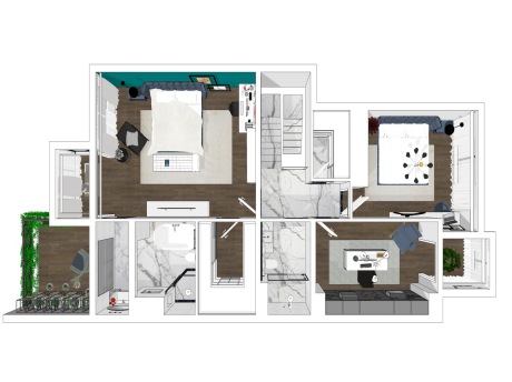 现代复式家装2F空间SU模型