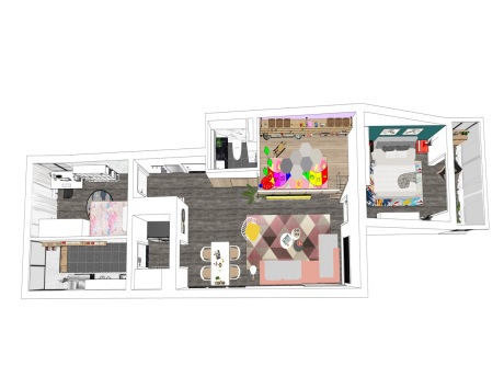 现代两房两厅家装空间SU模型