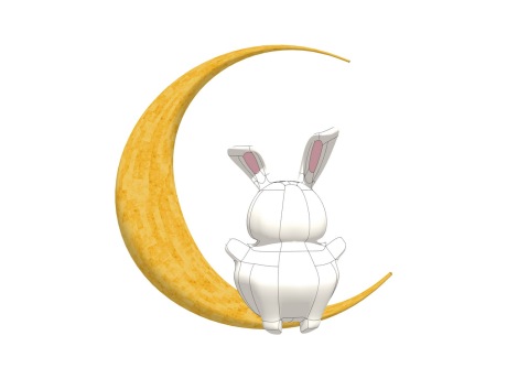 坐月亮兔子雕塑SU模型