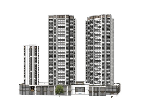 新亚洲高层住宅SU模型