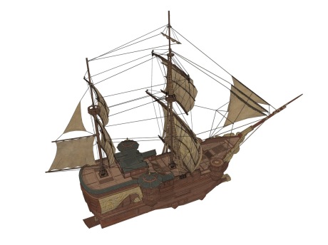 中式船古代货船战船SU模型