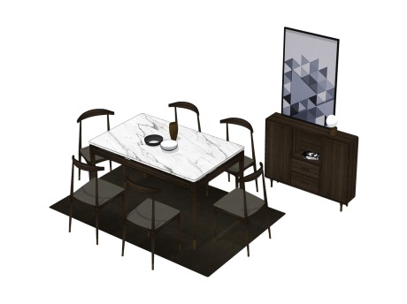 新中式餐桌椅组合SU模型