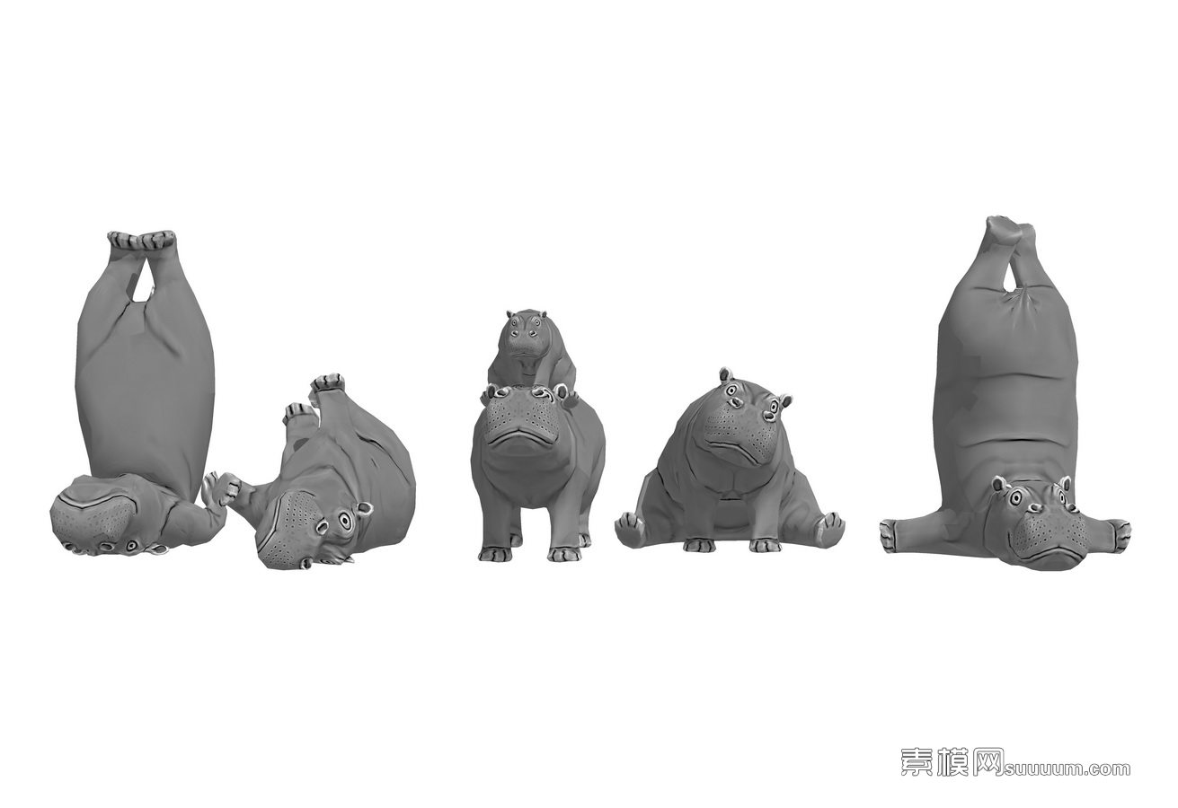 设计星素材分享平台 Hippos 河马玩偶 河马塑像 河马雕像 河马陶瓷存钱罐