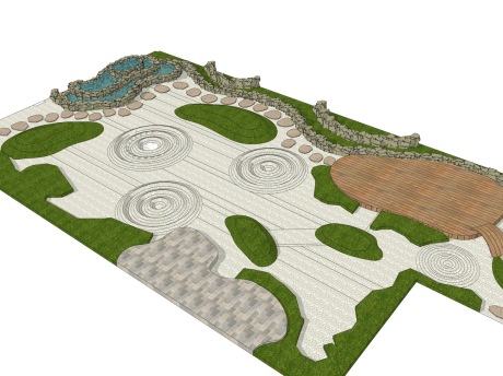 中式枯山水庭院景观SU模型