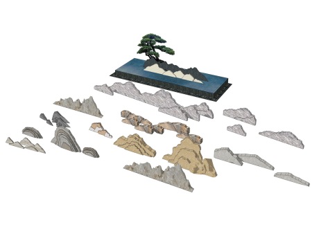 中式片石假山SU模型