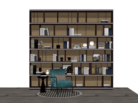 现代单人沙发边几书柜组合SU模型