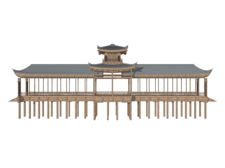 中式廊桥SU模型