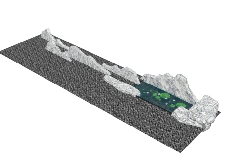 中式片石假山水景SU模型