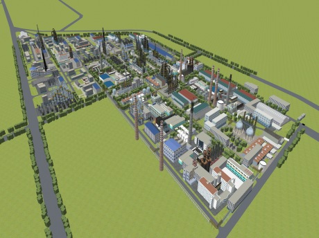 现代发电厂化工厂工业厂房SU模型