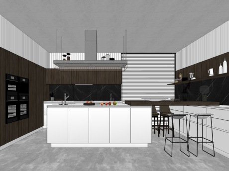 现代开敞厨房餐厅SU模型