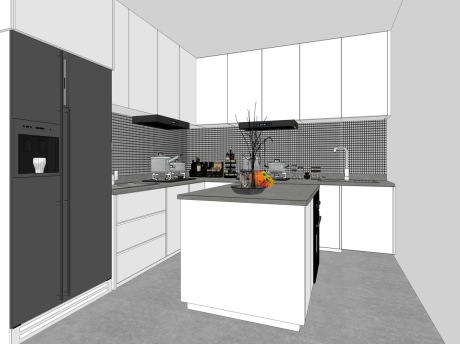 现代开敞式厨房SU模型