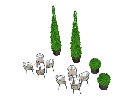 户外桌椅盆栽组合SU模型