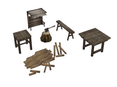 木凳木桌劈柴柴火SU模型