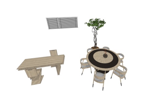 现代圆餐桌椅书桌椅组合SU模型