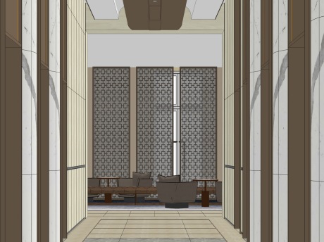 现代办公电梯厅休息区SU模型