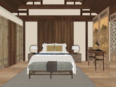 中式卧室SU模型