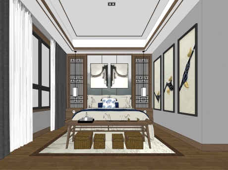 新中式卧室SU模型