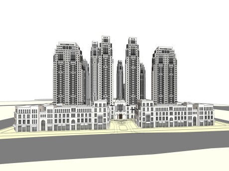 大都会斯特恩新古典高层住宅+商业街SU模型