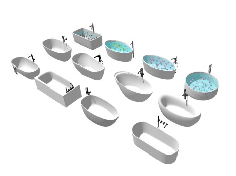 现代浴缸组合SU模型