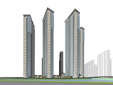 长沙梅溪湖畔新亚洲高层住宅+别墅SU模型