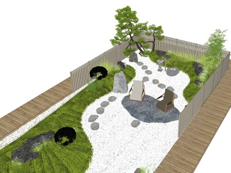 新中式枯山水庭院景观SU模型