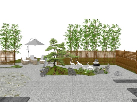 新中式枯山水庭院SU模型
