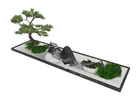 新中式松树枯山水SU模型