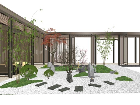 日式枯山水庭院SU模型