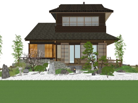日式枯山水庭院SU模型
