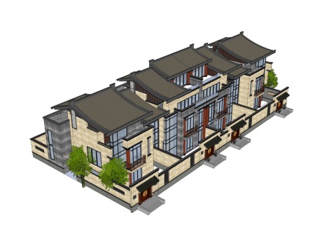 中式联排别墅SU模型