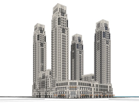 杭州万科大都会新古典高层住宅+商业SU模型