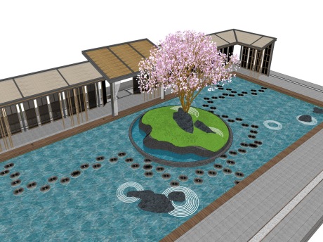 现代水景树池SU模型
