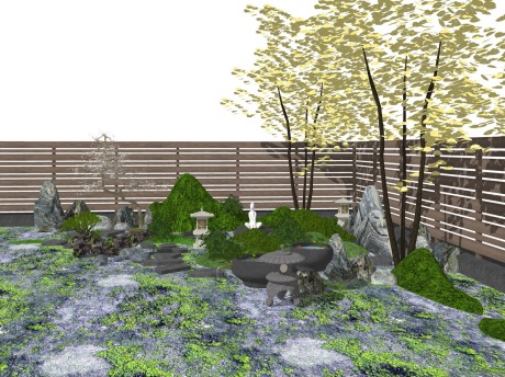 新中式枯山水庭院SU模型