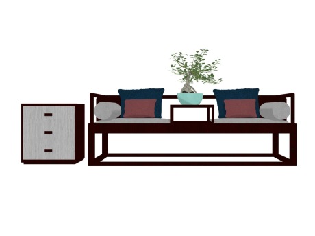 新中式罗汉床沙发组合SU模型