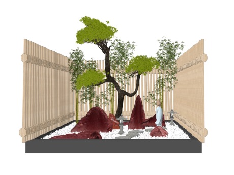 新中式枯山水松树庭院SU模型