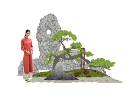 中式太湖石石头SU模型