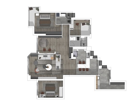 现代三房两厅家装空间SU模型