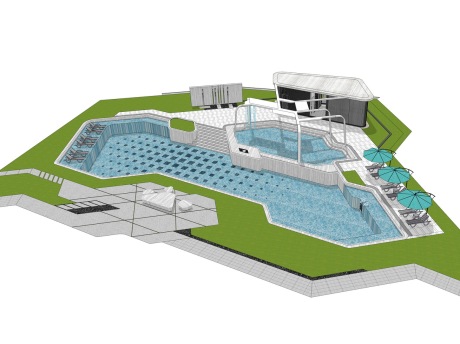 现代游泳池景观SU模型