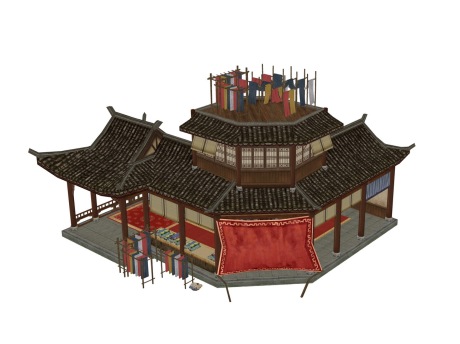 中式古建绸缎铺SU模型