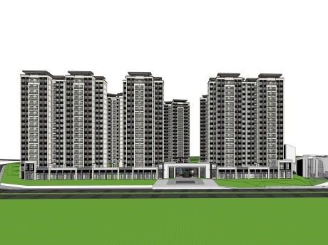 新亚洲高层住宅+售楼处SU模型
