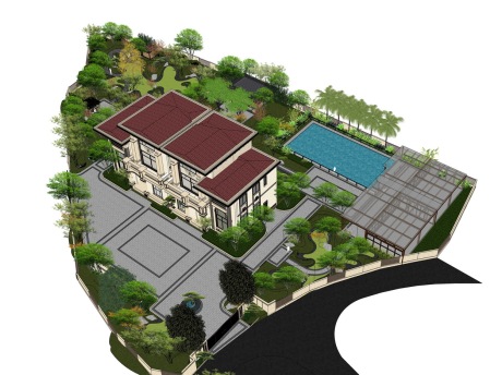 欧式别墅庭院景观SU模型